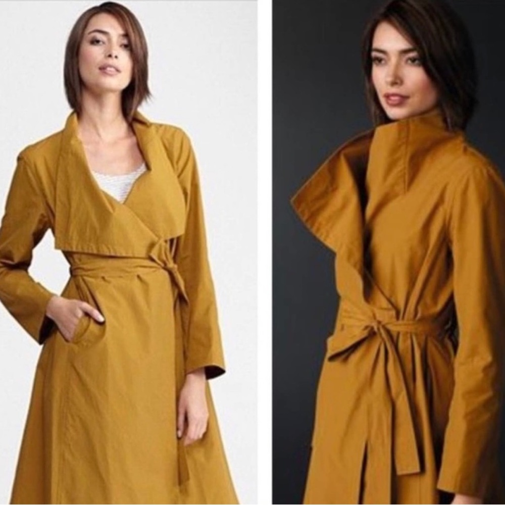 Eileen Fisher Lightweight Belted Trench Coat w Pockets XL Mustard/Gold Color